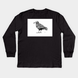 Stipple Drawing - Crow Kids Long Sleeve T-Shirt